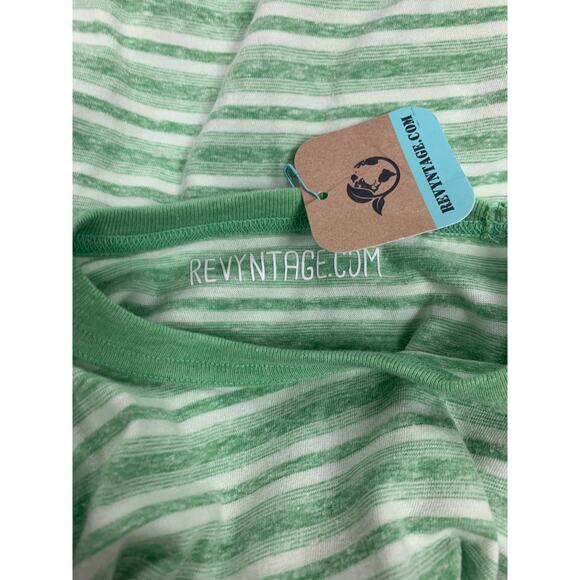 New Upcycled Hand Printed Womens Medium Striped Beach Please Crew Neck Tee - Picture 4 of 4